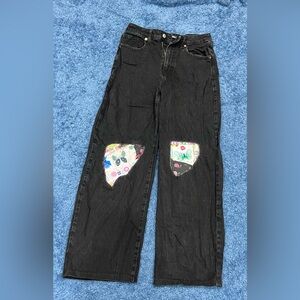 Black Women's Jeans with Patchwork